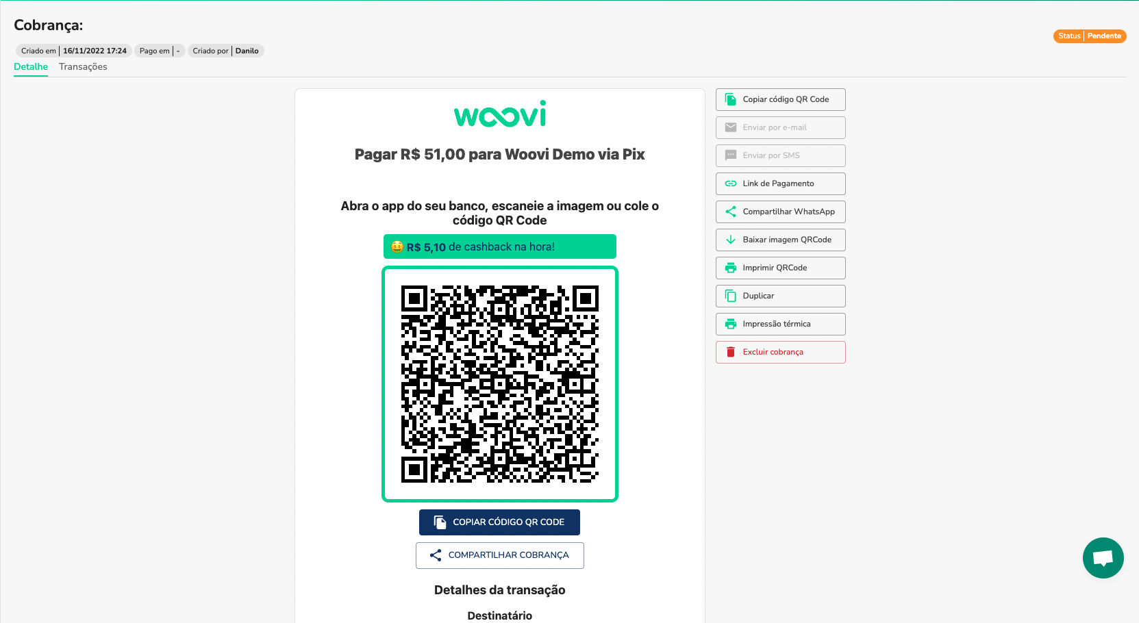 cashback charge detail